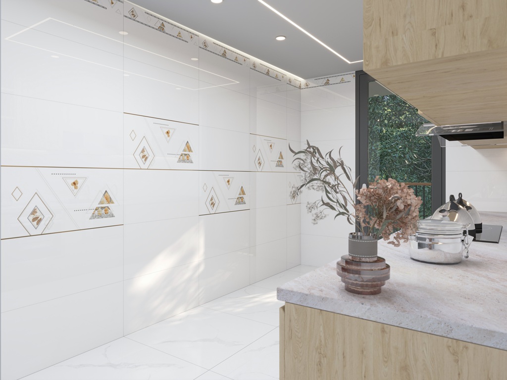 Gạch Ốp Tường Trắng Trơn 40x80 Men Bóng Phương Nam