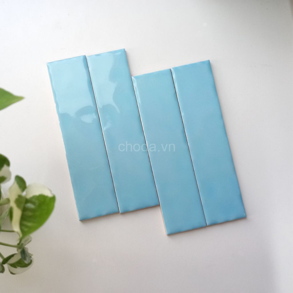 Gạch thẻ xanh da trời 5x20 men bóng gợn