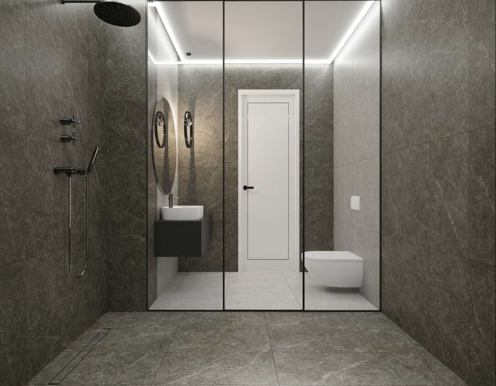 Ứng dụng gạch vân đá Việt Ý GA-M36008 bề mặt đá mờ 30x60 cho phòng tắm