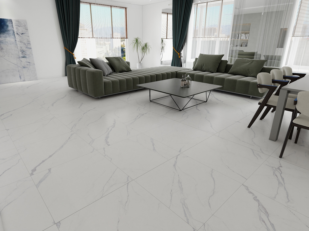 Phối cảnh Gạch Trắng Vân Khói 80x80 Apodio